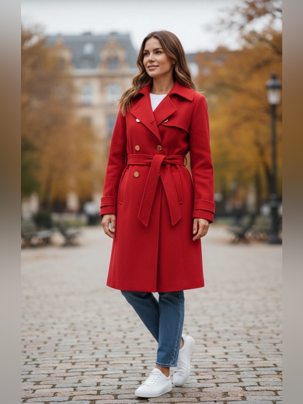 Guess Women's Vibrant Red Trench Coat. Wool blend